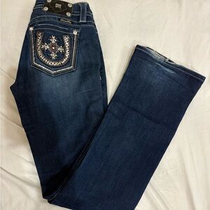 Miss Me Indigo Straight Leg Jeans with Embellished Cross Pocket